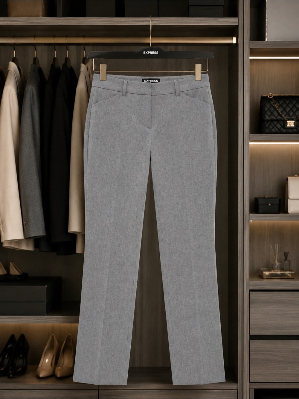 Express Editior Professional Gray Tailored Pants Size 4 Long